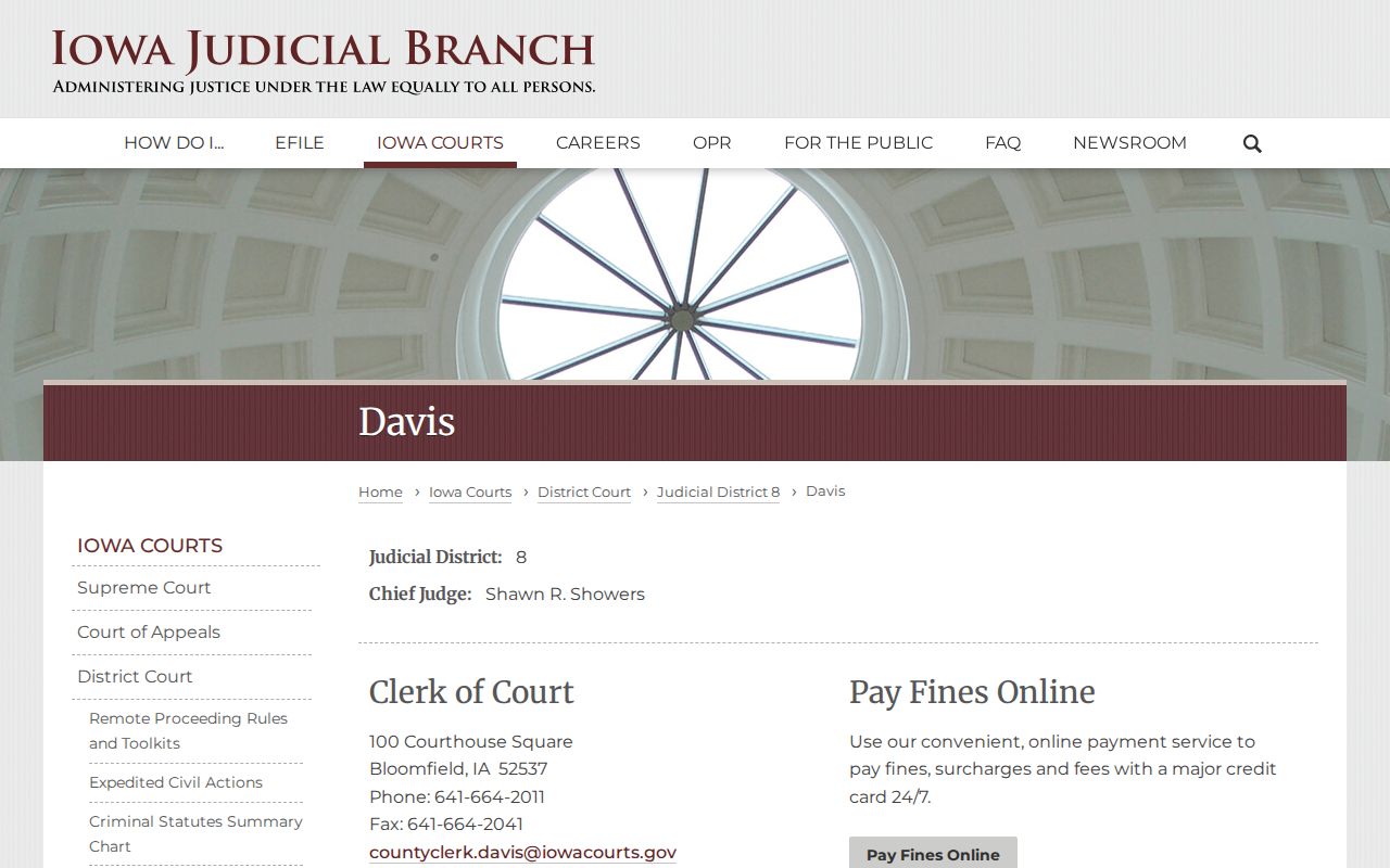 Official Davis County Clerk contact and court document access page