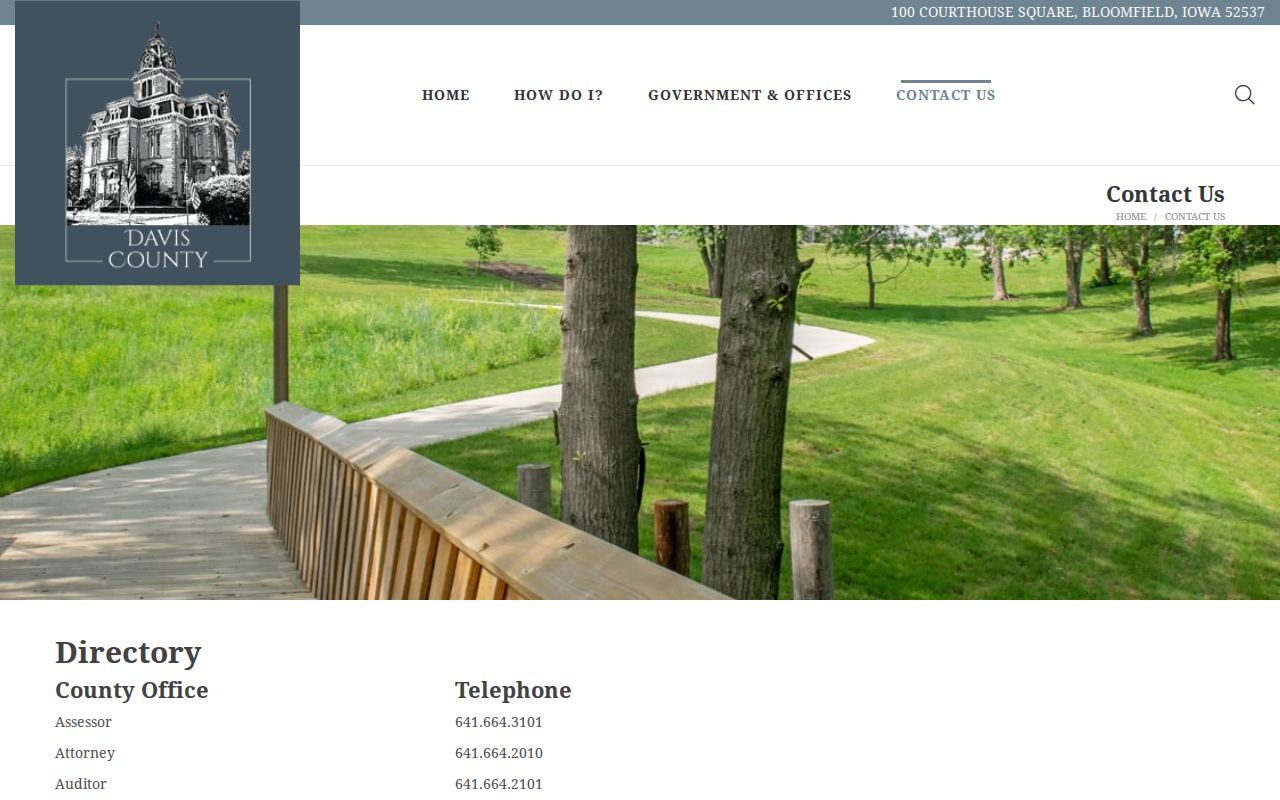 Official Davis County contacts page showing sheriff information